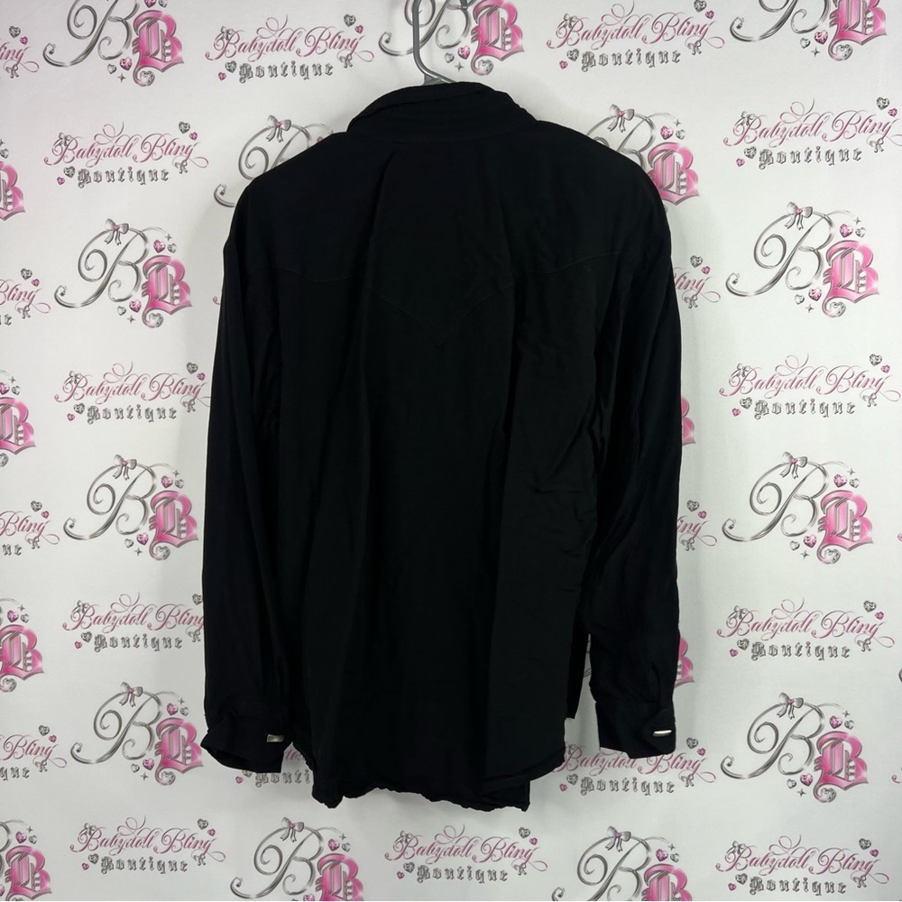 Zecuda Button down Black shirt long sleeves lammies western wear shirt - Picture 2 of 7